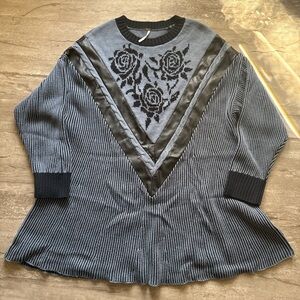 Free People Florence Mini Dress Two-Tone Gray & Black Knit Sweater with V-Detail